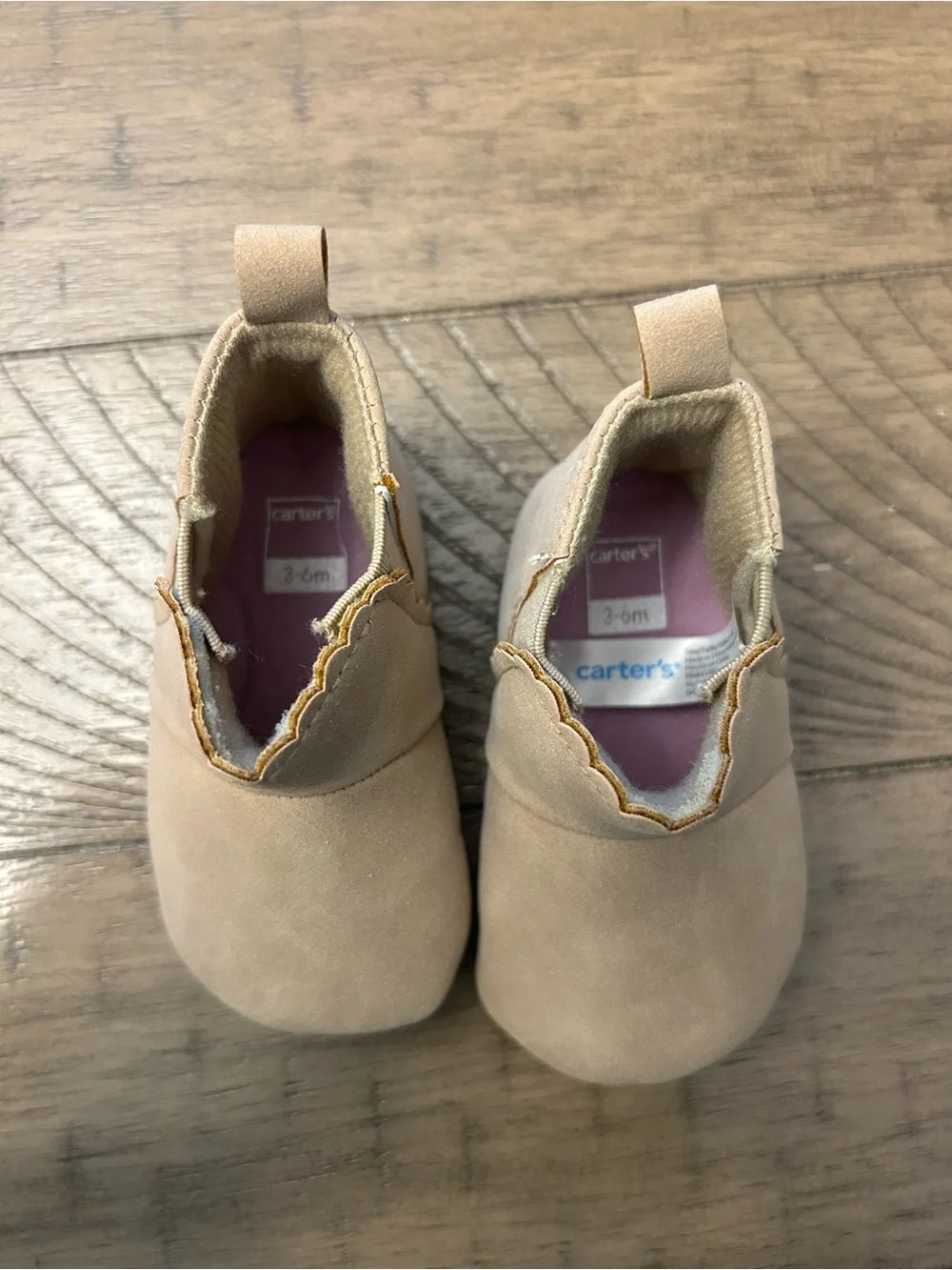 3-6M Toddler Girl Slip-On Baby Shoes & Tan Soft Booties